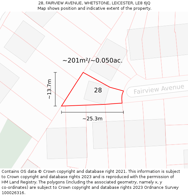 28, FAIRVIEW AVENUE, WHETSTONE, LEICESTER, LE8 6JQ: Plot and title map