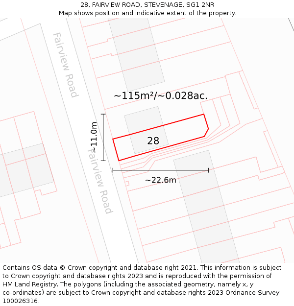 28, FAIRVIEW ROAD, STEVENAGE, SG1 2NR: Plot and title map