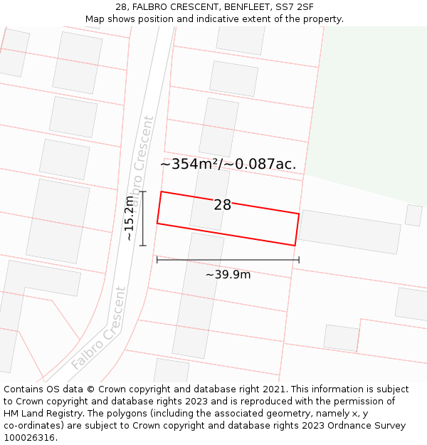 28, FALBRO CRESCENT, BENFLEET, SS7 2SF: Plot and title map