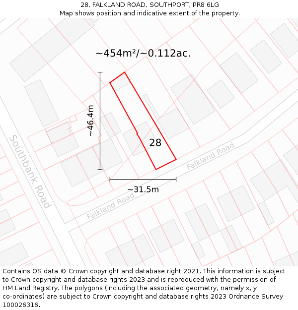 28, FALKLAND ROAD, SOUTHPORT, PR8 6LG: Plot and title map