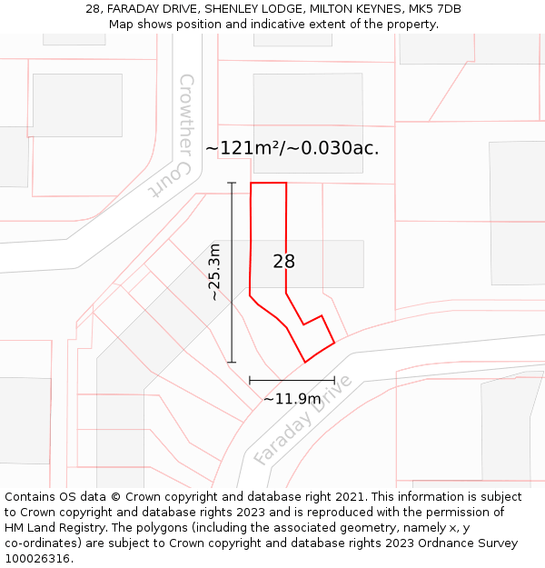 28, FARADAY DRIVE, SHENLEY LODGE, MILTON KEYNES, MK5 7DB: Plot and title map