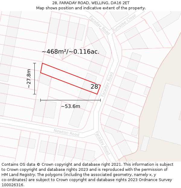 28, FARADAY ROAD, WELLING, DA16 2ET: Plot and title map