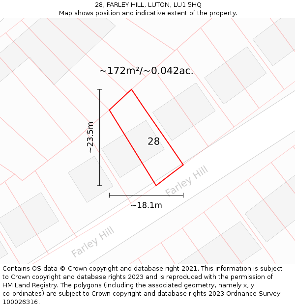 28, FARLEY HILL, LUTON, LU1 5HQ: Plot and title map