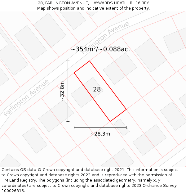 28, FARLINGTON AVENUE, HAYWARDS HEATH, RH16 3EY: Plot and title map