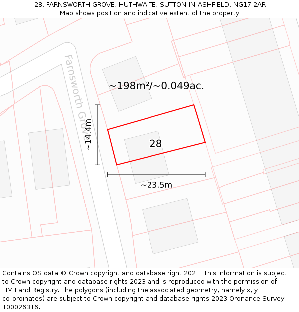 28, FARNSWORTH GROVE, HUTHWAITE, SUTTON-IN-ASHFIELD, NG17 2AR: Plot and title map