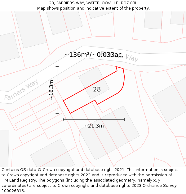 28, FARRIERS WAY, WATERLOOVILLE, PO7 8RL: Plot and title map