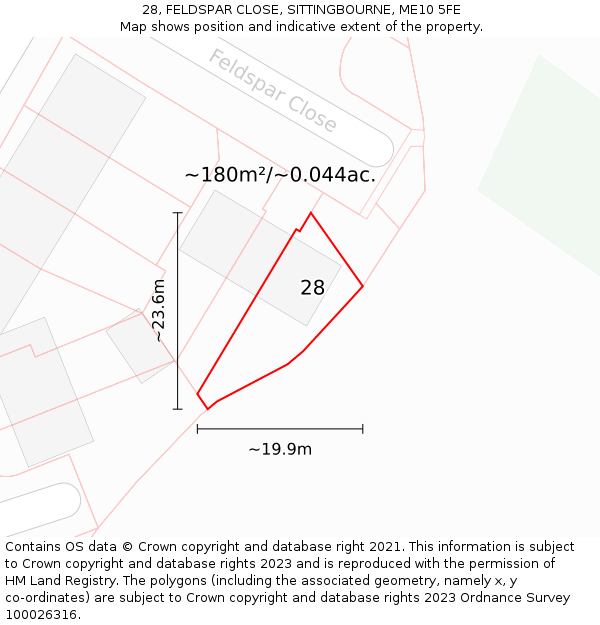 28, FELDSPAR CLOSE, SITTINGBOURNE, ME10 5FE: Plot and title map