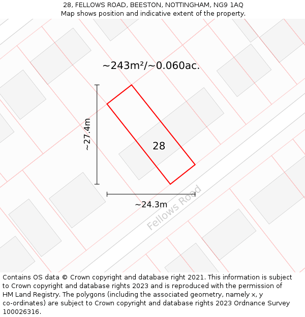 28, FELLOWS ROAD, BEESTON, NOTTINGHAM, NG9 1AQ: Plot and title map