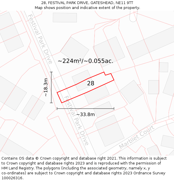 28, FESTIVAL PARK DRIVE, GATESHEAD, NE11 9TT: Plot and title map