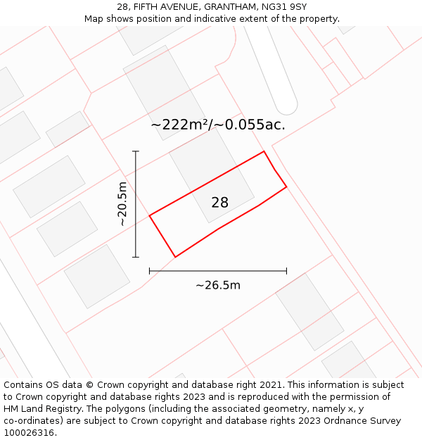 28, FIFTH AVENUE, GRANTHAM, NG31 9SY: Plot and title map