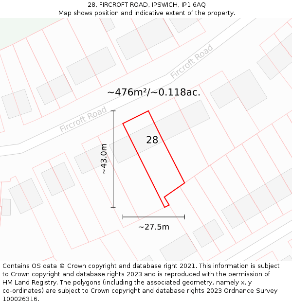 28, FIRCROFT ROAD, IPSWICH, IP1 6AQ: Plot and title map