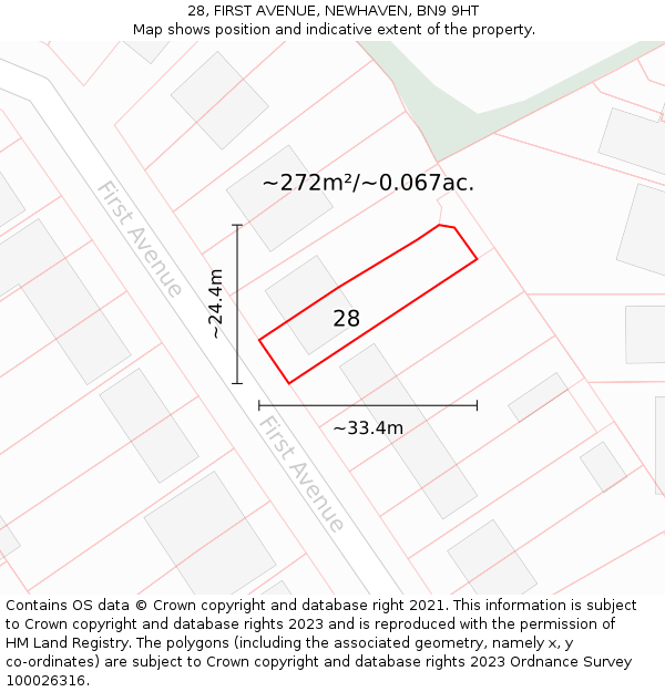 28, FIRST AVENUE, NEWHAVEN, BN9 9HT: Plot and title map