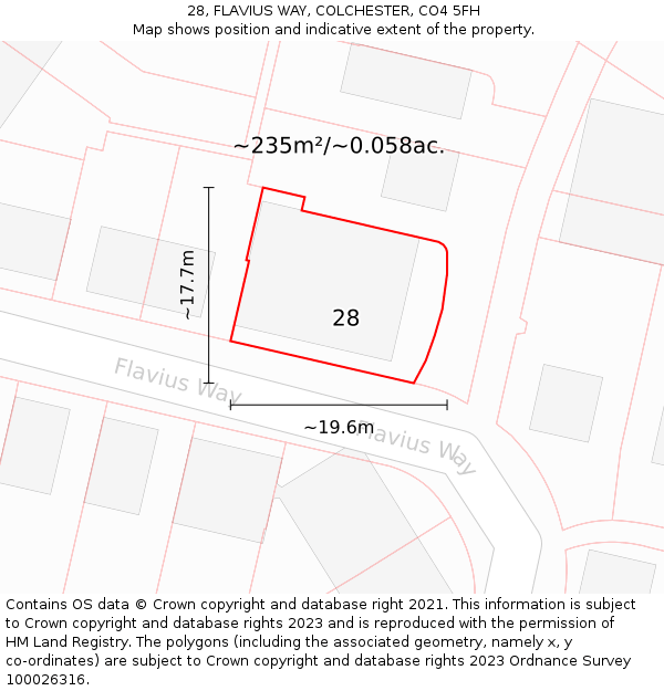 28, FLAVIUS WAY, COLCHESTER, CO4 5FH: Plot and title map