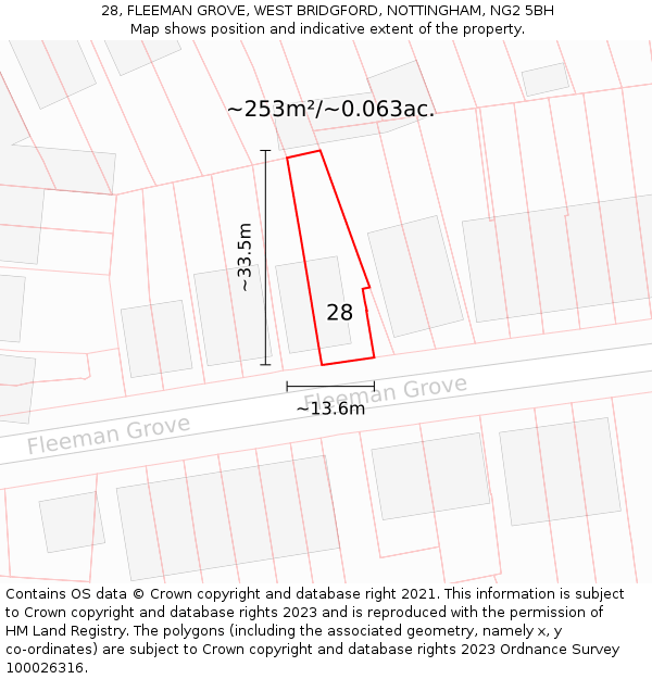 28, FLEEMAN GROVE, WEST BRIDGFORD, NOTTINGHAM, NG2 5BH: Plot and title map
