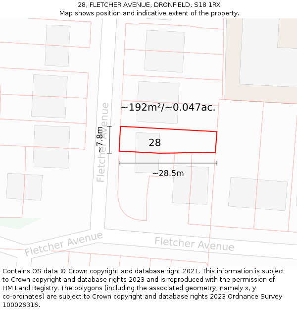 28, FLETCHER AVENUE, DRONFIELD, S18 1RX: Plot and title map