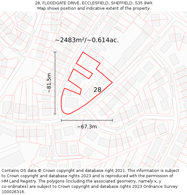 28, FLOODGATE DRIVE, ECCLESFIELD, SHEFFIELD, S35 9WX: Plot and title map