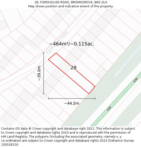 28, FORDHOUSE ROAD, BROMSGROVE, B60 2LN: Plot and title map