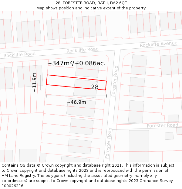 28, FORESTER ROAD, BATH, BA2 6QE: Plot and title map