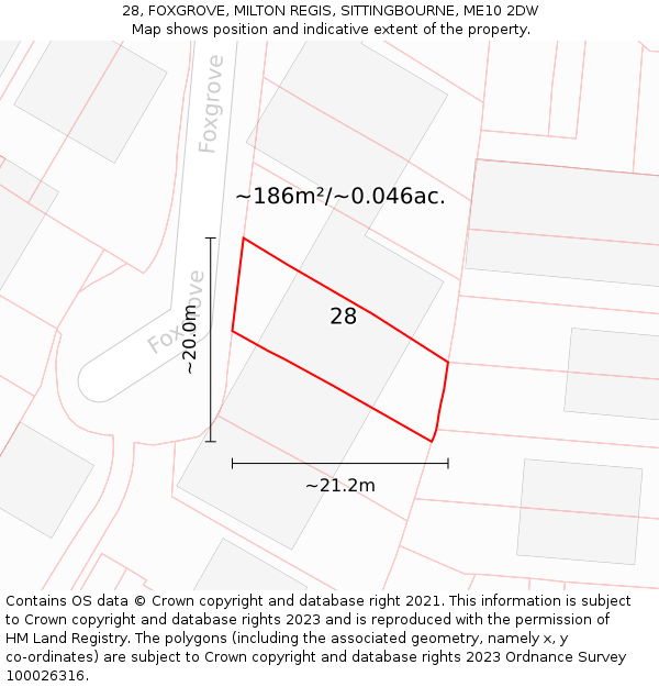 28, FOXGROVE, MILTON REGIS, SITTINGBOURNE, ME10 2DW: Plot and title map