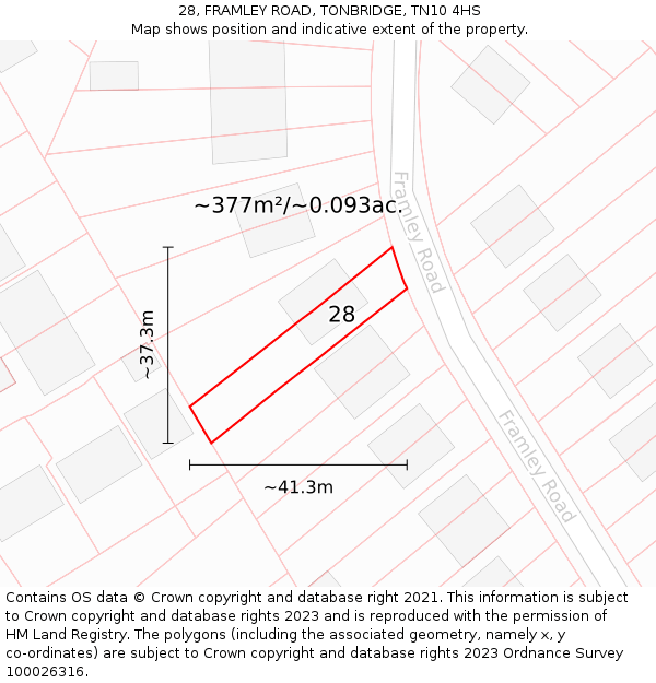 28, FRAMLEY ROAD, TONBRIDGE, TN10 4HS: Plot and title map