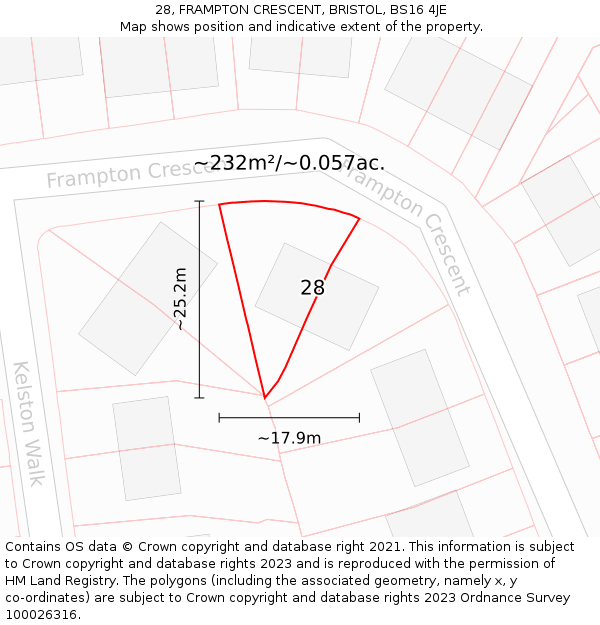28, FRAMPTON CRESCENT, BRISTOL, BS16 4JE: Plot and title map