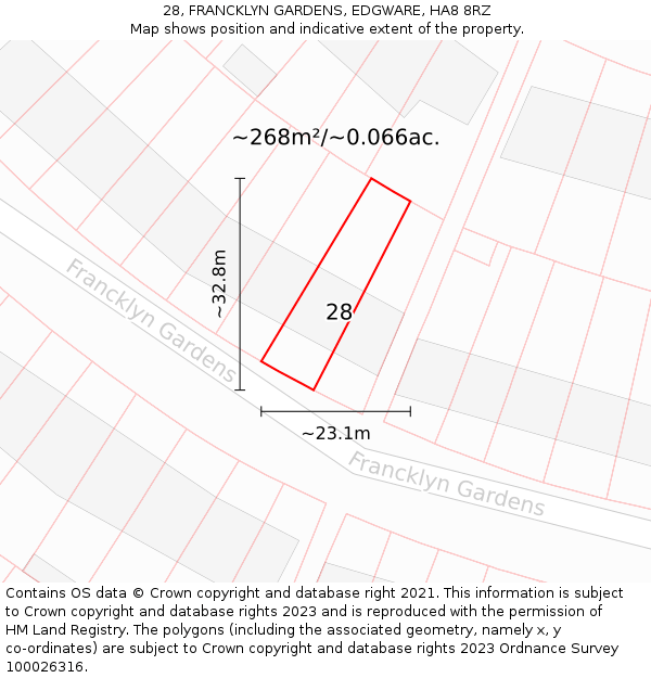 28, FRANCKLYN GARDENS, EDGWARE, HA8 8RZ: Plot and title map