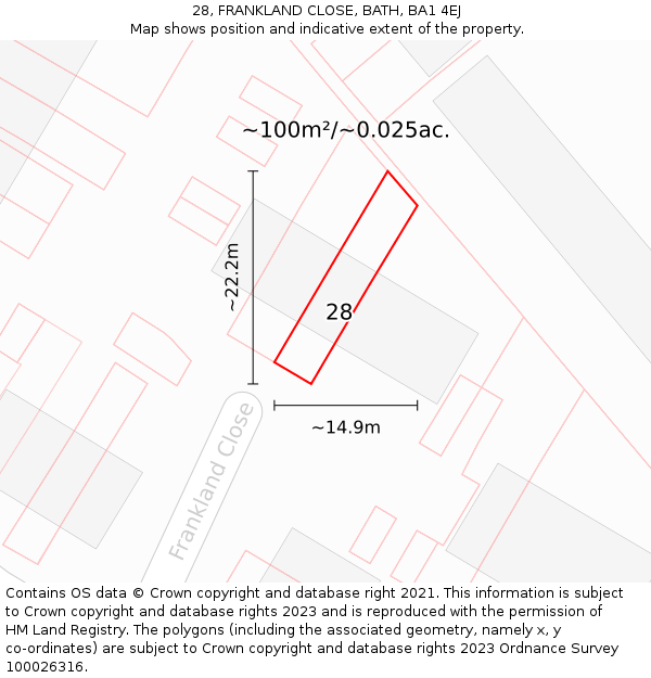 28, FRANKLAND CLOSE, BATH, BA1 4EJ: Plot and title map