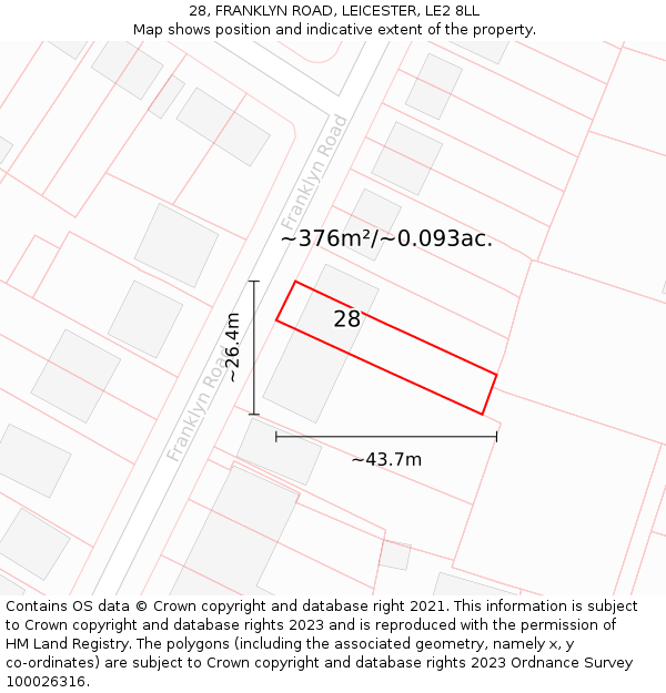 28, FRANKLYN ROAD, LEICESTER, LE2 8LL: Plot and title map