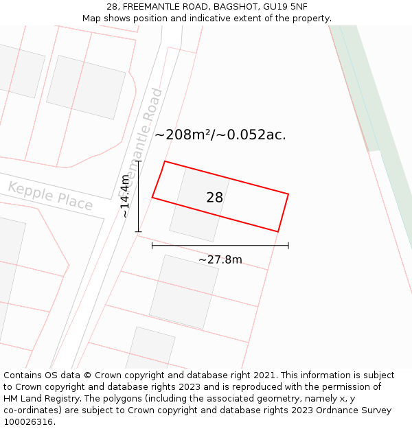 28, FREEMANTLE ROAD, BAGSHOT, GU19 5NF: Plot and title map