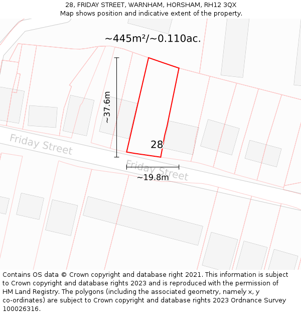 28, FRIDAY STREET, WARNHAM, HORSHAM, RH12 3QX: Plot and title map