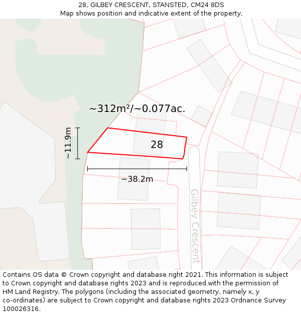 28, GILBEY CRESCENT, STANSTED, CM24 8DS: Plot and title map