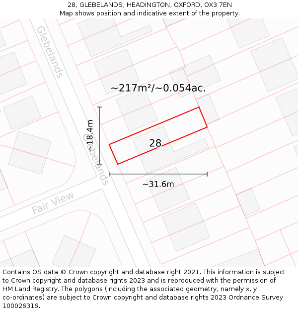 28, GLEBELANDS, HEADINGTON, OXFORD, OX3 7EN: Plot and title map