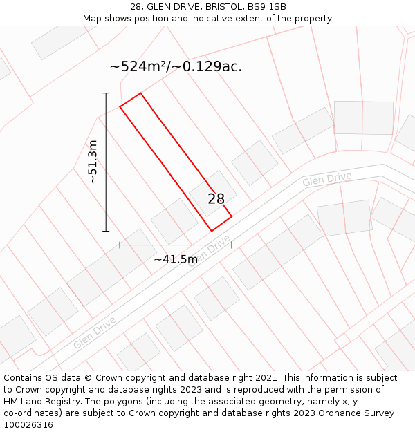 28, GLEN DRIVE, BRISTOL, BS9 1SB: Plot and title map