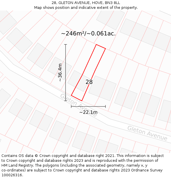 28, GLETON AVENUE, HOVE, BN3 8LL: Plot and title map