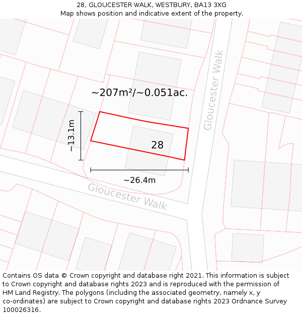 28, GLOUCESTER WALK, WESTBURY, BA13 3XG: Plot and title map