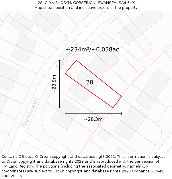 28, GLYN RHOSYN, GORSEINON, SWANSEA, SA4 6HX: Plot and title map