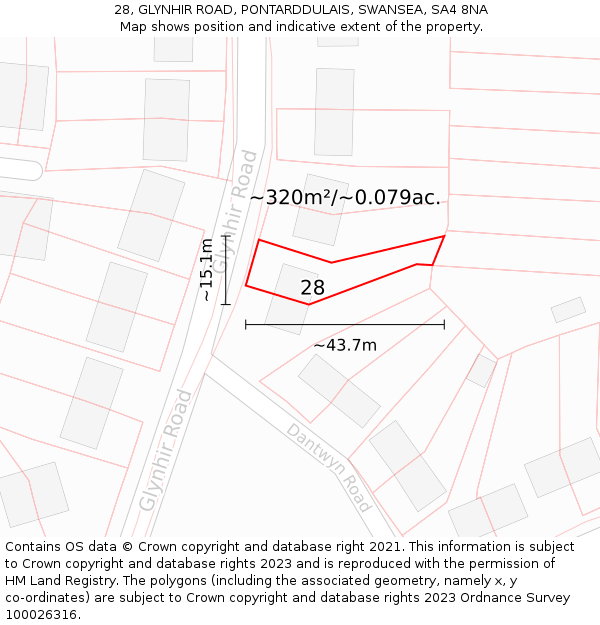 28, GLYNHIR ROAD, PONTARDDULAIS, SWANSEA, SA4 8NA: Plot and title map