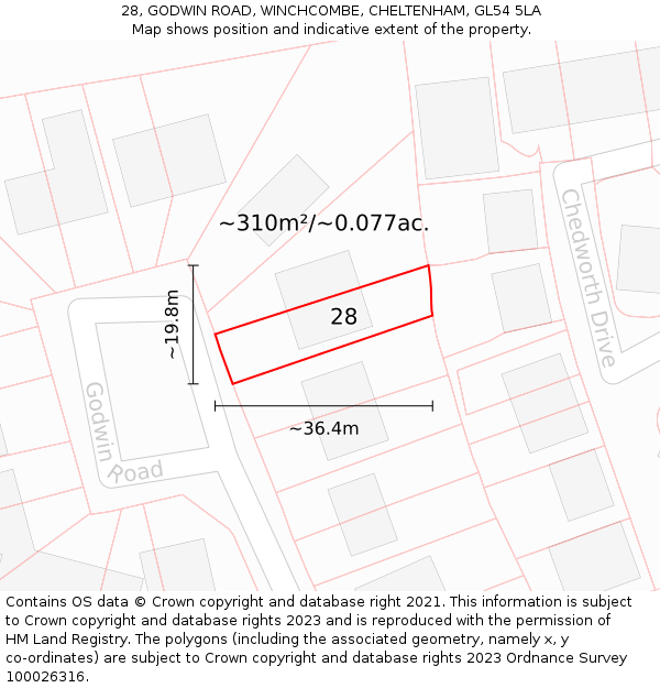 28, GODWIN ROAD, WINCHCOMBE, CHELTENHAM, GL54 5LA: Plot and title map