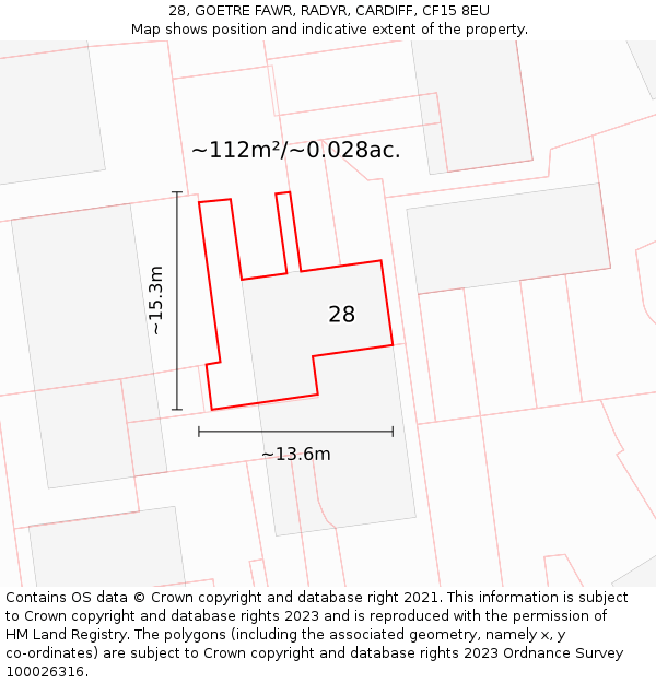 28, GOETRE FAWR, RADYR, CARDIFF, CF15 8EU: Plot and title map