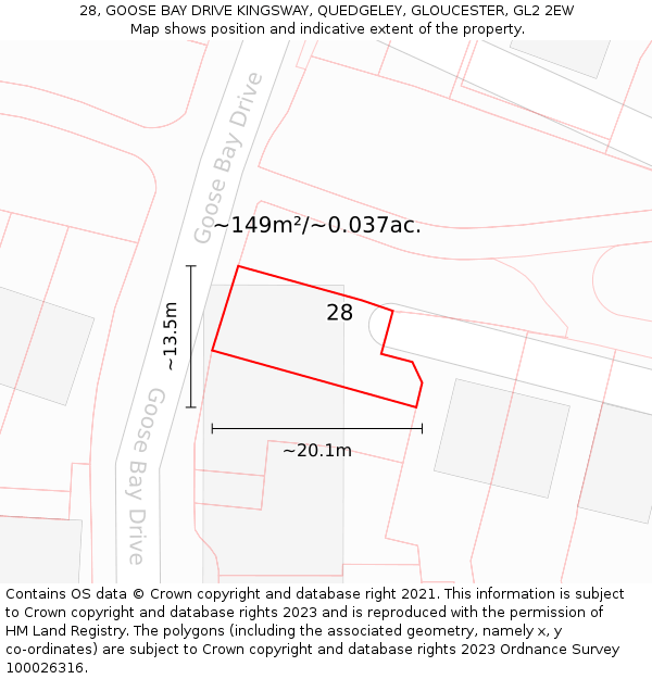 28, GOOSE BAY DRIVE KINGSWAY, QUEDGELEY, GLOUCESTER, GL2 2EW: Plot and title map