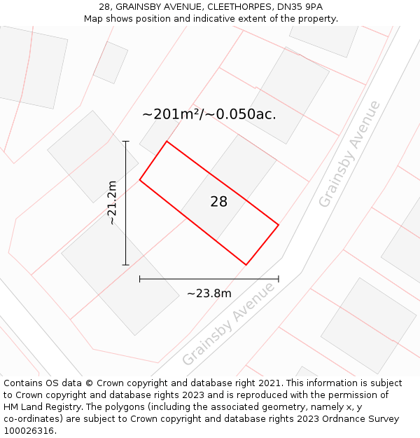 28, GRAINSBY AVENUE, CLEETHORPES, DN35 9PA: Plot and title map