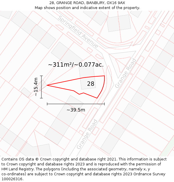 28, GRANGE ROAD, BANBURY, OX16 9AX: Plot and title map