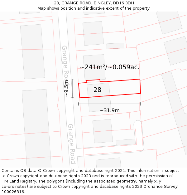 28, GRANGE ROAD, BINGLEY, BD16 3DH: Plot and title map