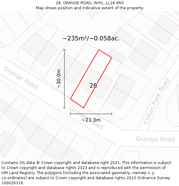 28, GRANGE ROAD, RHYL, LL18 4RG: Plot and title map