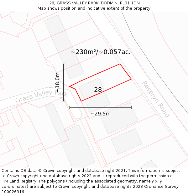 28, GRASS VALLEY PARK, BODMIN, PL31 1DN: Plot and title map