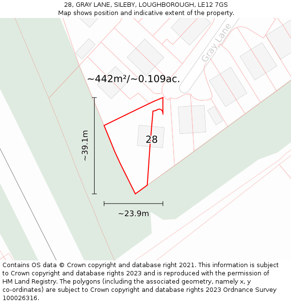 28, GRAY LANE, SILEBY, LOUGHBOROUGH, LE12 7GS: Plot and title map