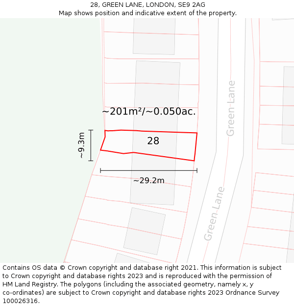 28, GREEN LANE, LONDON, SE9 2AG: Plot and title map