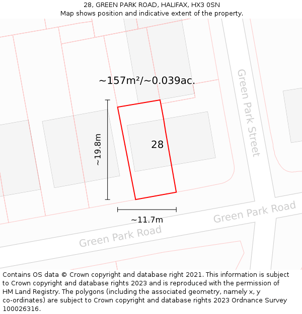 28, GREEN PARK ROAD, HALIFAX, HX3 0SN: Plot and title map