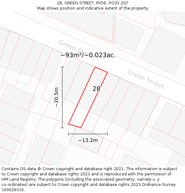 28, GREEN STREET, RYDE, PO33 2QT: Plot and title map