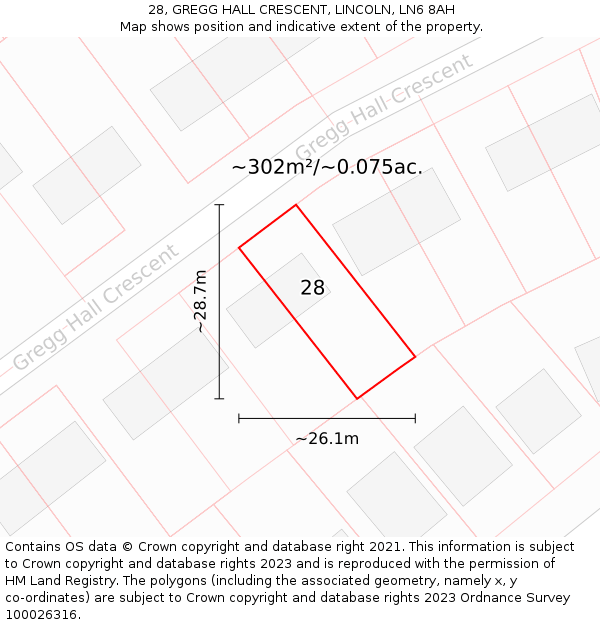 28, GREGG HALL CRESCENT, LINCOLN, LN6 8AH: Plot and title map